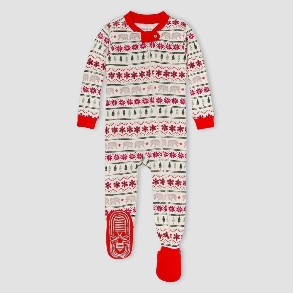 Burt's Bees Baby Baby Fair Isle Organic Cotton Tight Fit Footed Pajama - Red 12m